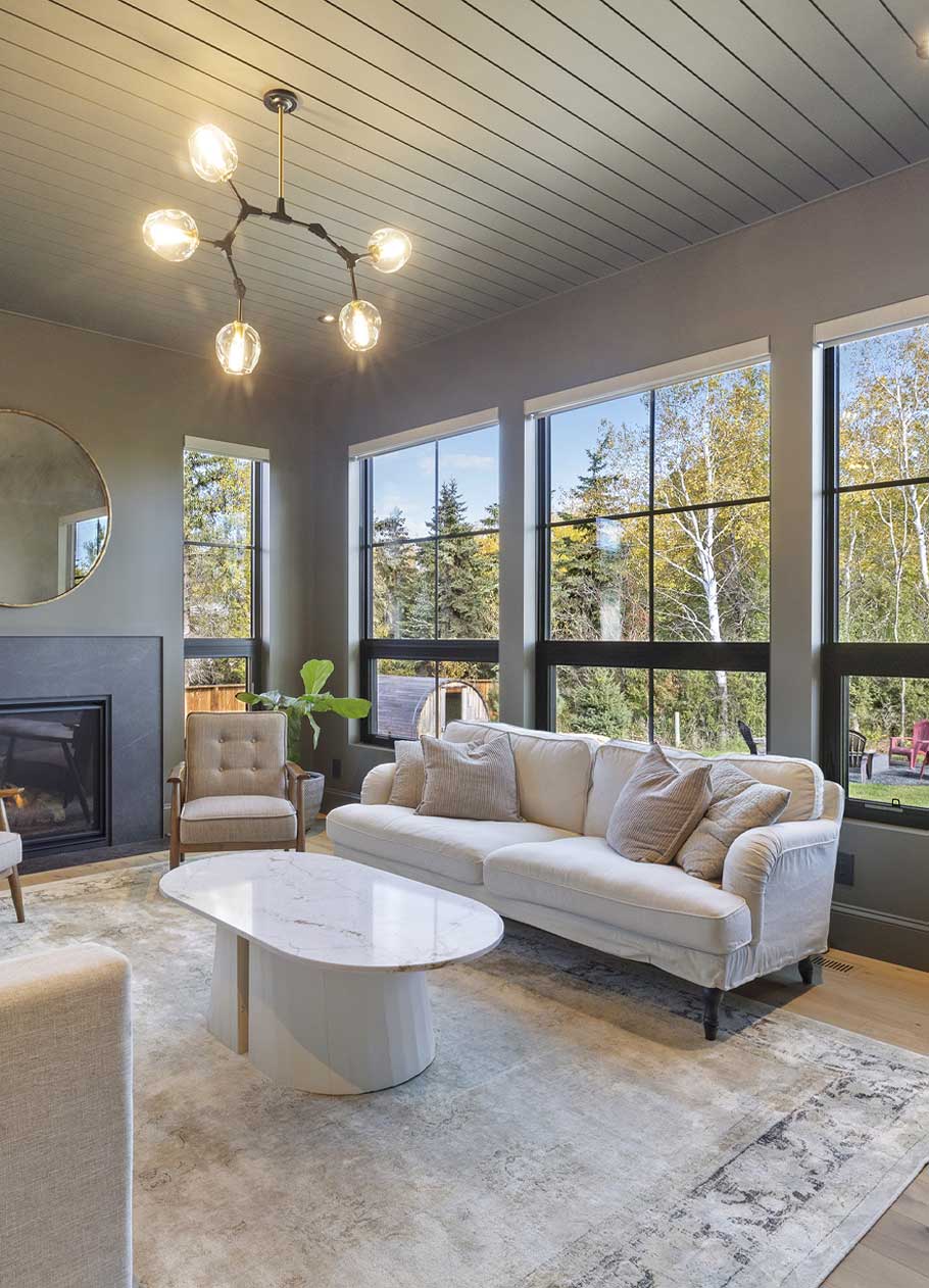Cozy four-season sunroom interior. 